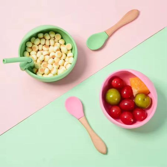 Spill-Proof Silicone Baby Bowl & Spoon – Safe Tableware for Kids