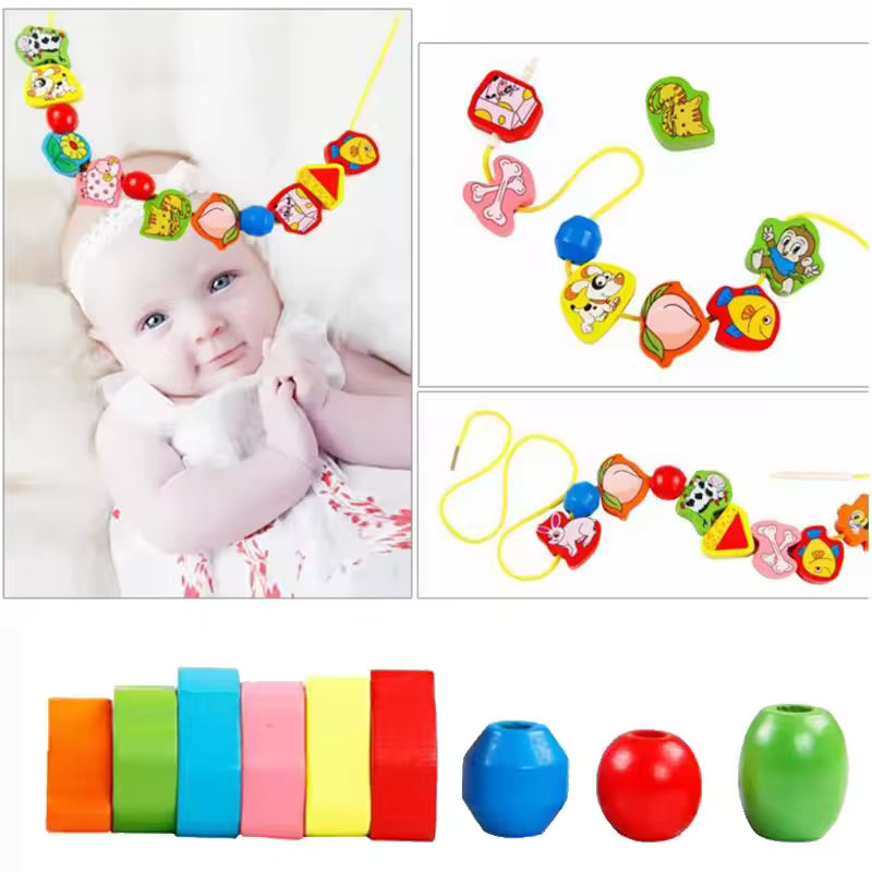 Montessori Wooden Bead Stringing Toy β Fruit & Animal DIY Set
