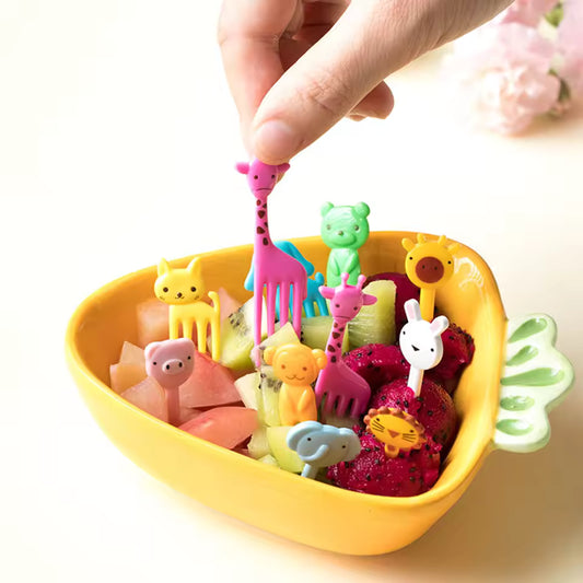 10PCS Mini Cartoon Fruit & Animal Forks – Fun Snack & Dessert Picks