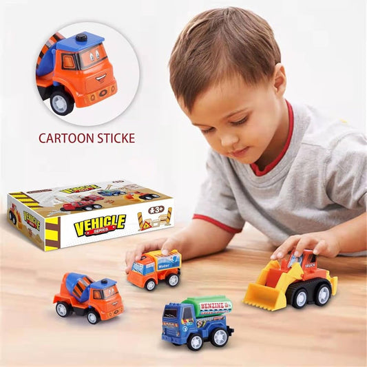 Mini Pull-Back Engineering Car Set – Fun Cartoon Vehicles for Kids