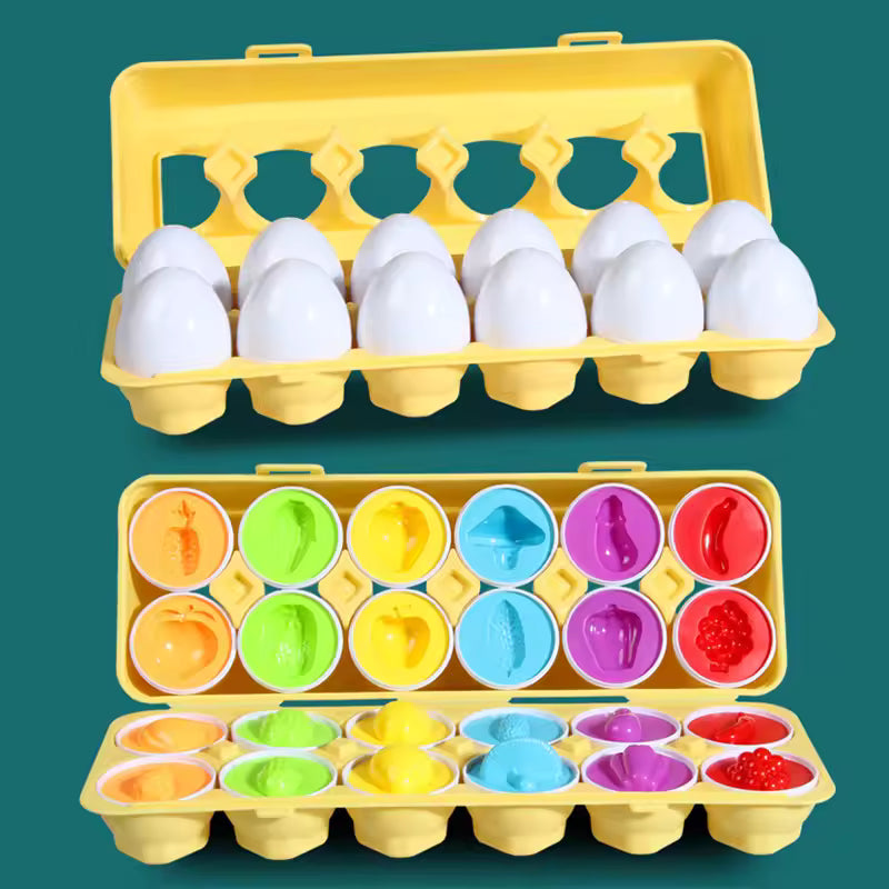 12 Matching Eggs – Montessori Shape & Color Learning Toy