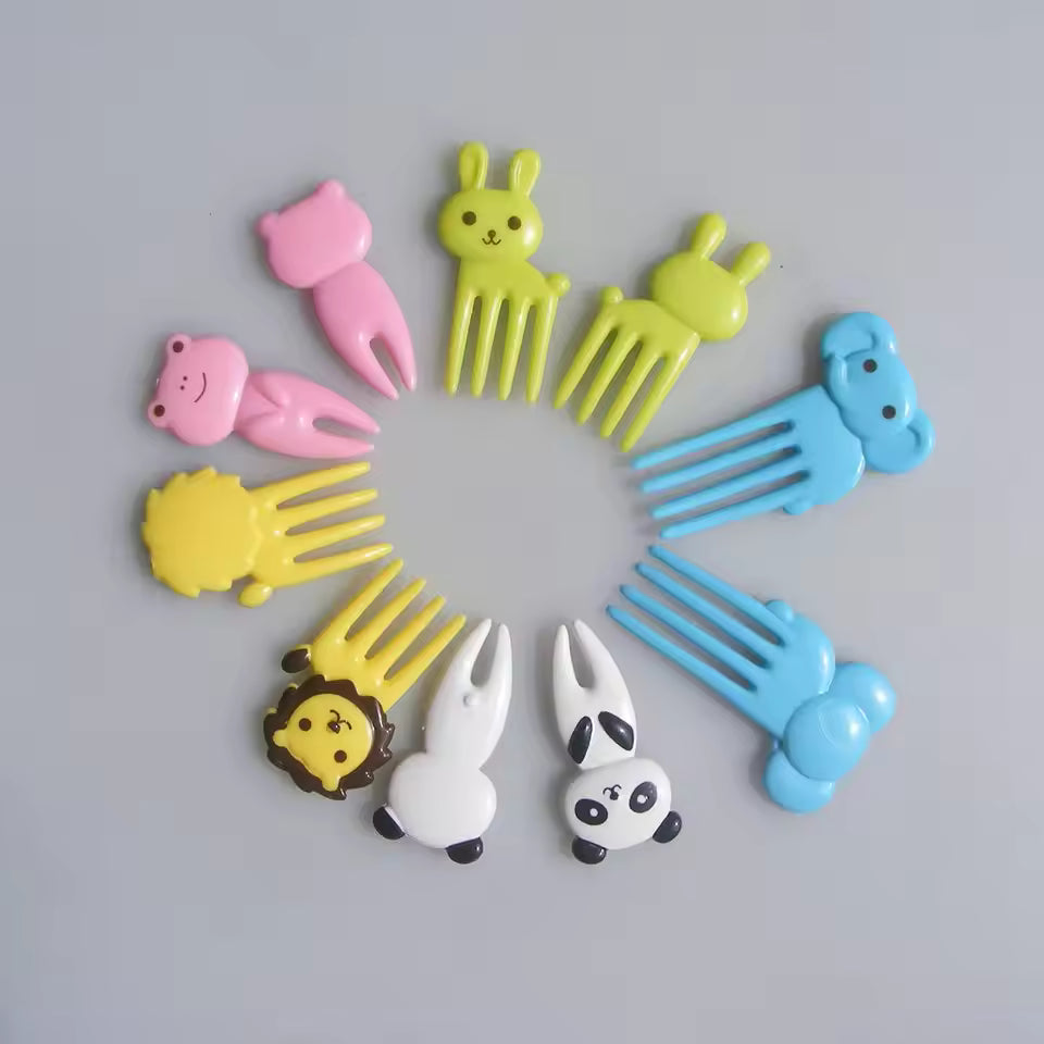 10PCS Mini Cartoon Fruit & Animal Forks – Fun Snack & Dessert Picks