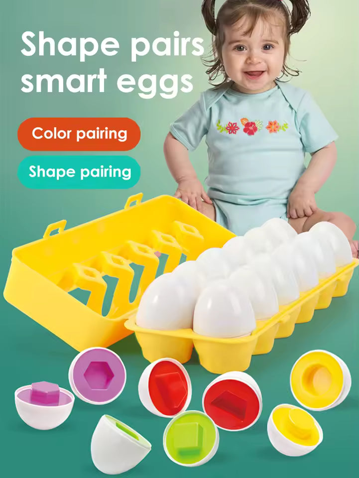 6 PCS Baby Smart Eggs – Montessori Color & Shape Matching Toy