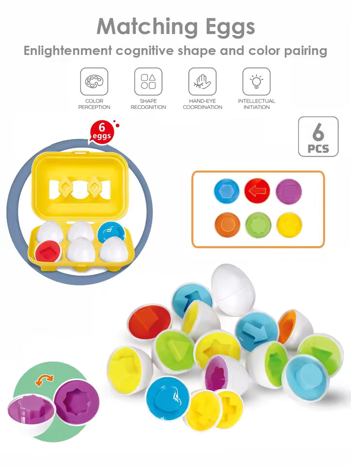6 PCS Baby Smart Eggs – Montessori Color & Shape Matching Toy