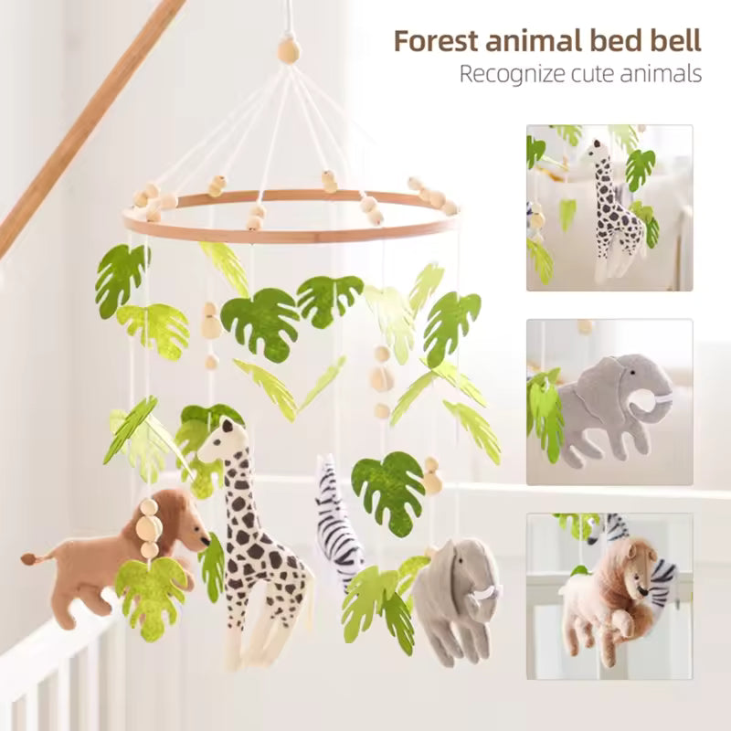 Baby Crib Mobile – Forest Animal Rattle with Wooden Bracket