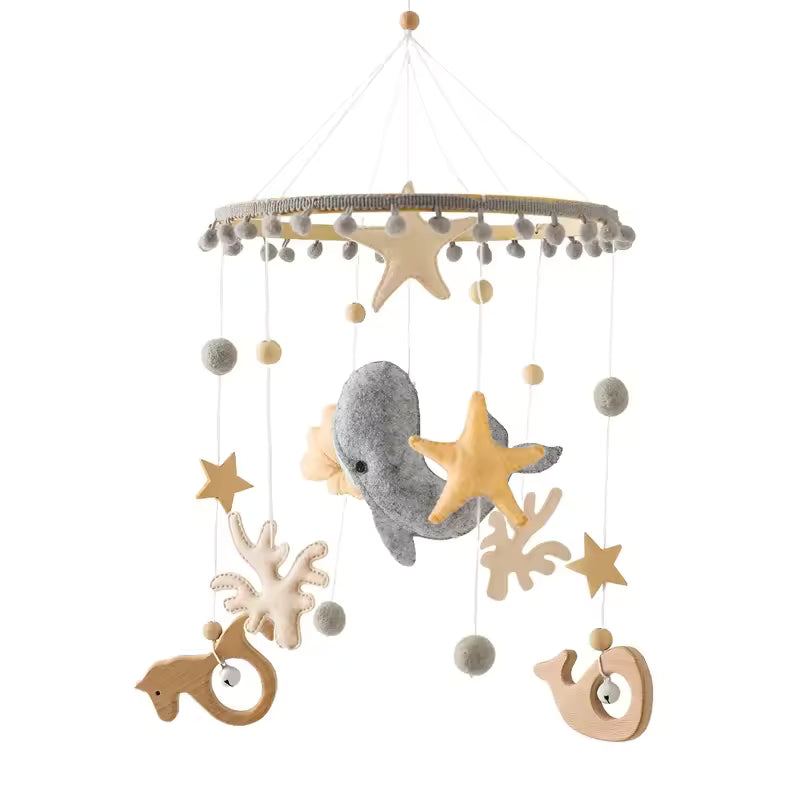 Baby Crib Mobile – Forest Animal Rattle with Wooden Bracket