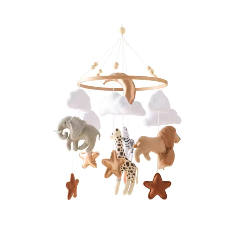 Baby Crib Mobile – Forest Animal Rattle with Wooden Bracket