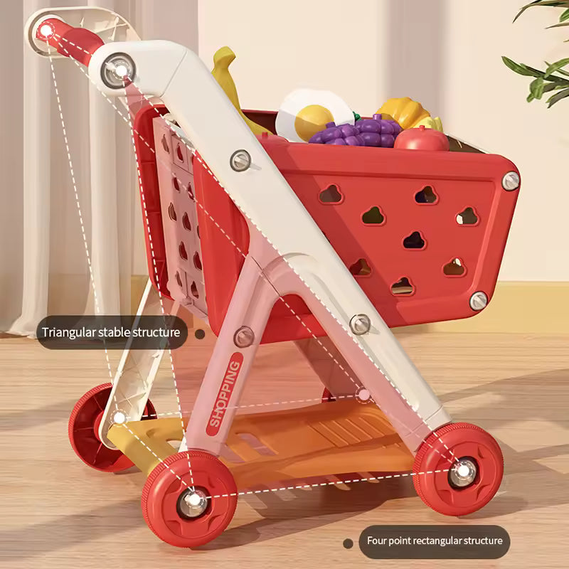 Kids Shopping Cart Toy – Pretend Play Supermarket Trolley with Food & Music
