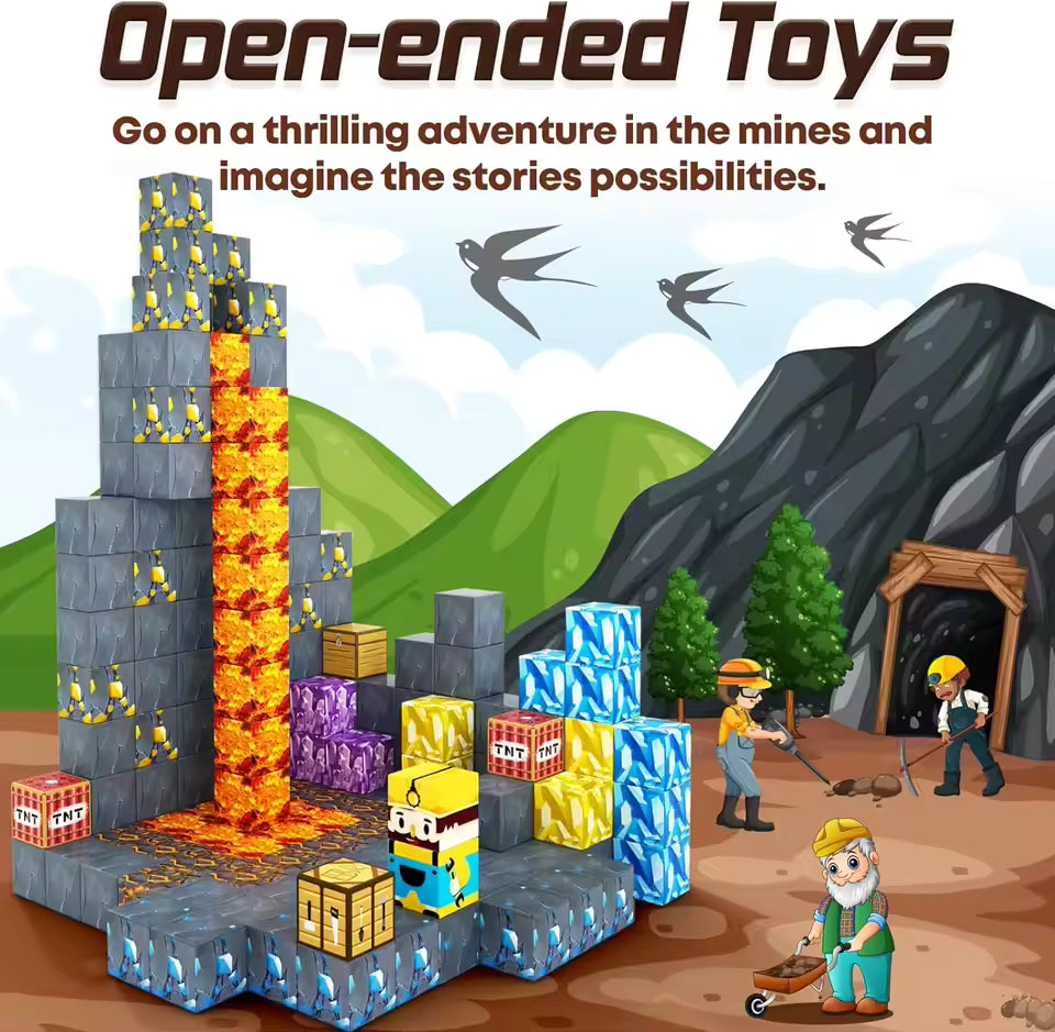 Magnetic Building Blocks – Mine World Cube STEM Toy Set (Age 3+)