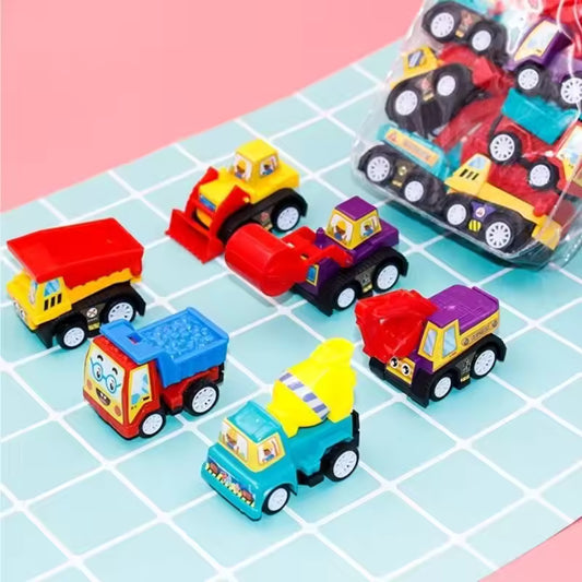 Mini Pull-Back Engineering Car Set – Fun Cartoon Vehicles for Kids
