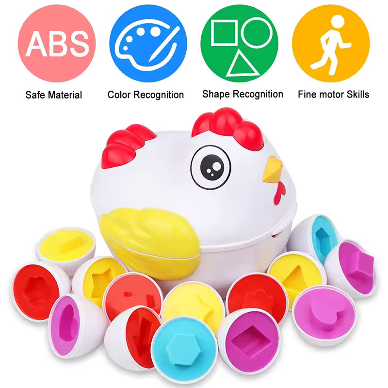 12 Matching Eggs – Montessori Shape & Color Learning Toy