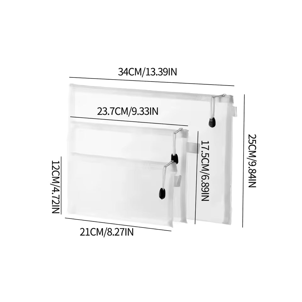 3PCS Mesh Zipper Pouch Set – Waterproof Organizer Bags for School