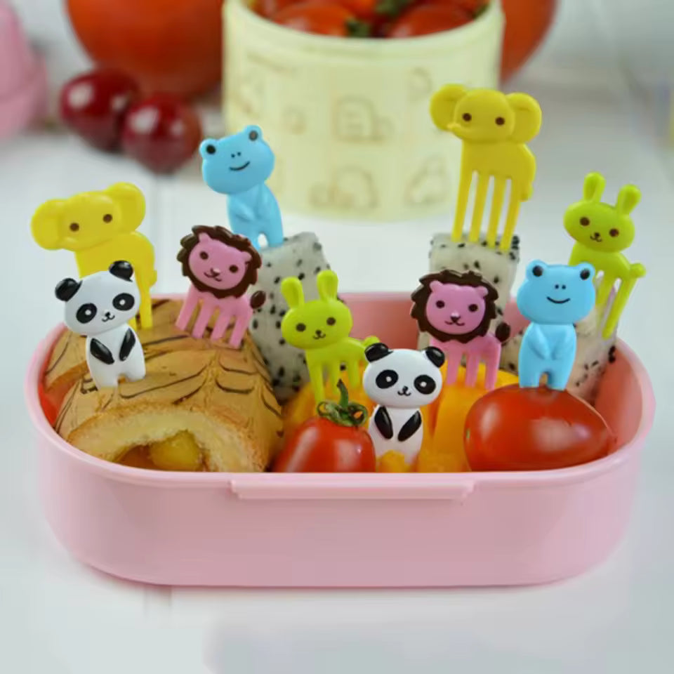 10PCS Mini Cartoon Fruit & Animal Forks – Fun Snack & Dessert Picks