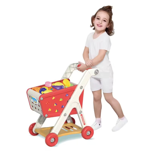 Kids Shopping Cart Toy – Pretend Play Supermarket Trolley with Food & Music