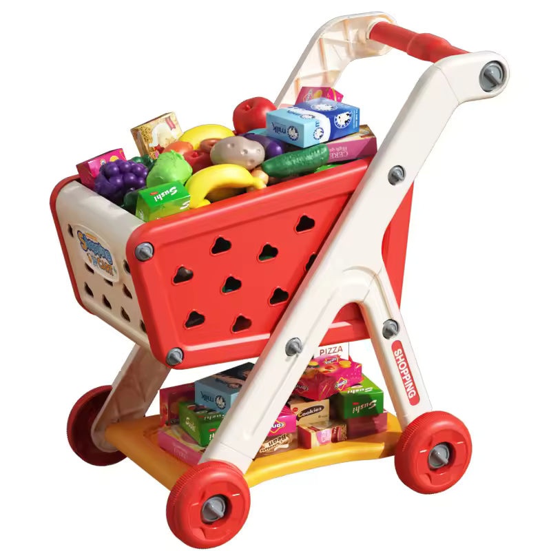 Kids Shopping Cart Toy – Pretend Play Supermarket Trolley with Food & Music