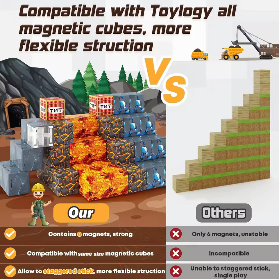 Magnetic Building Blocks – Mine World Cube STEM Toy Set (Age 3+)