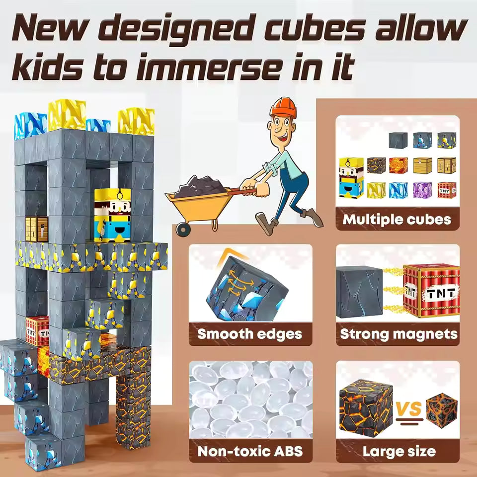 Magnetic Building Blocks – Mine World Cube STEM Toy Set (Age 3+)