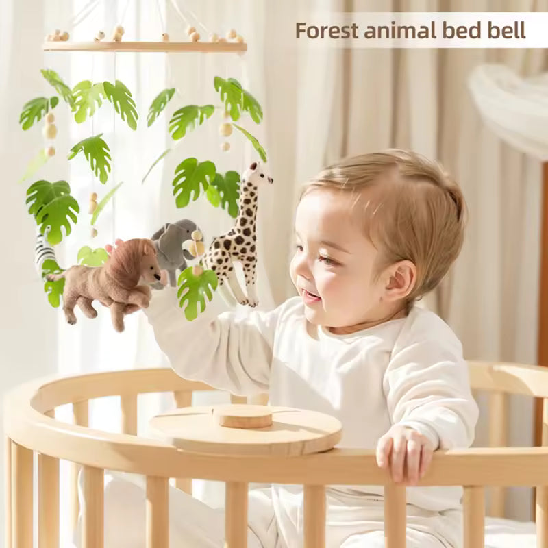 Baby Crib Mobile – Forest Animal Rattle with Wooden Bracket