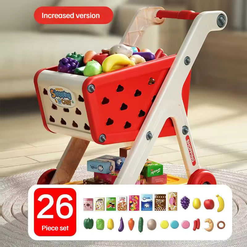 Kids Shopping Cart Toy – Pretend Play Supermarket Trolley with Food & Music