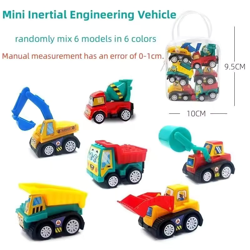 Mini Pull-Back Engineering Car Set – Fun Cartoon Vehicles for Kids