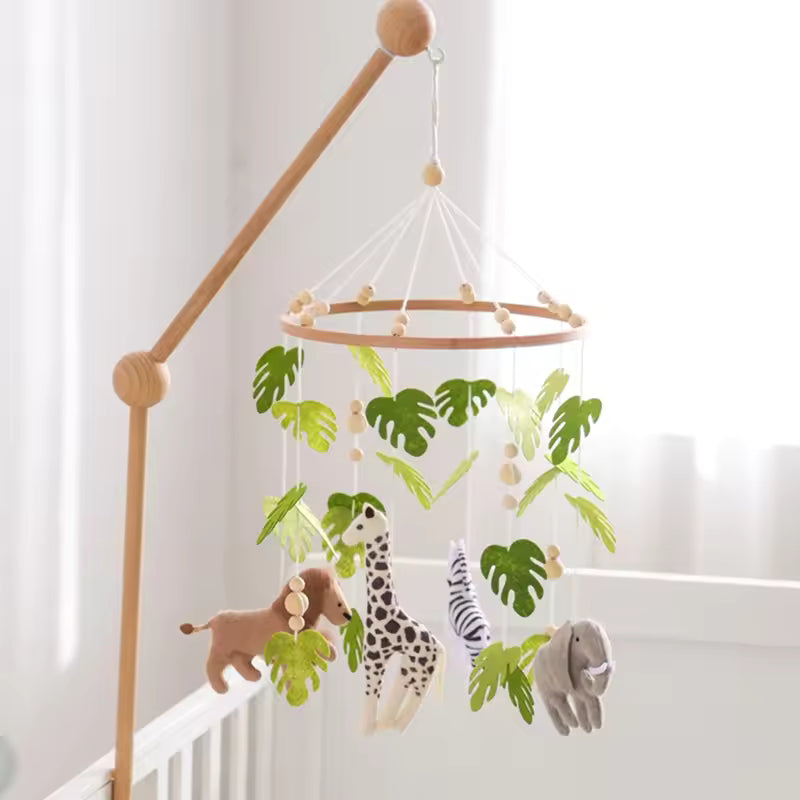 Baby Crib Mobile – Forest Animal Rattle with Wooden Bracket