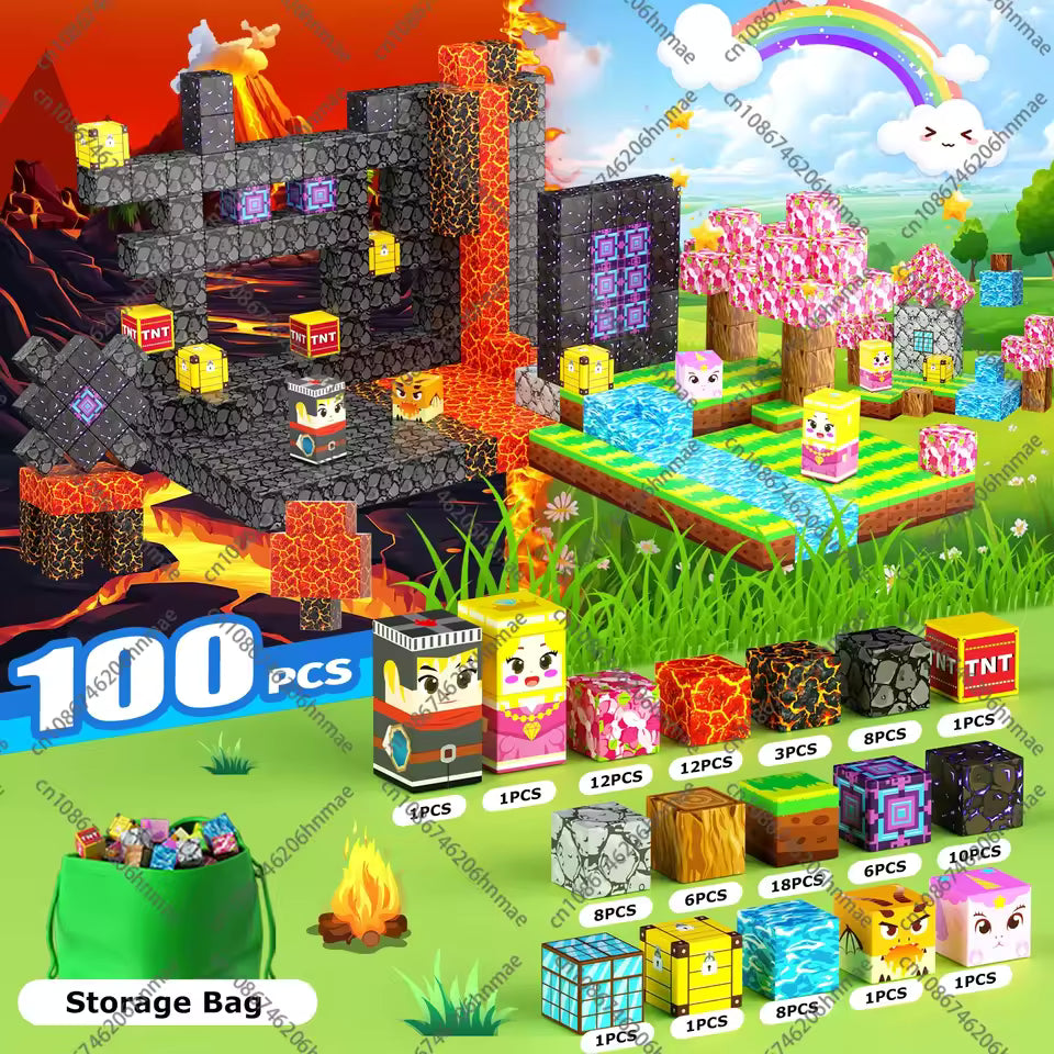 Magnetic Building Blocks – Mine World Cube STEM Toy Set (Age 3+)