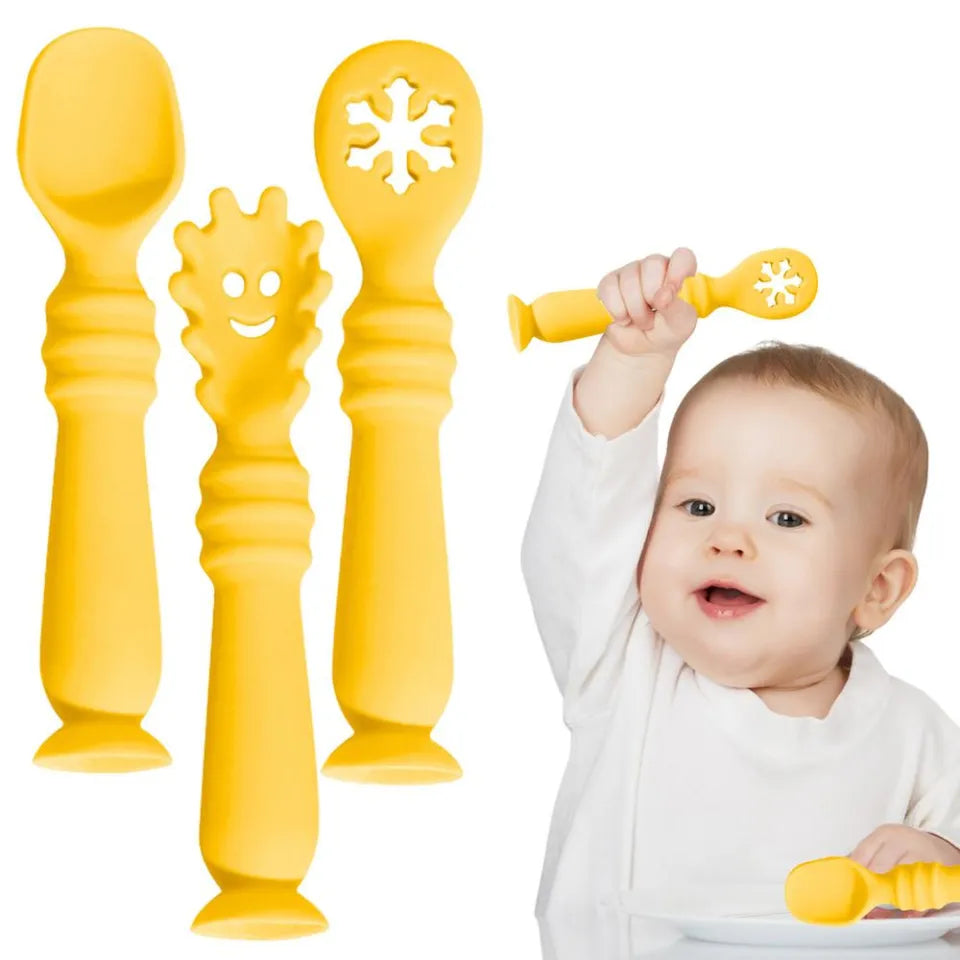 3PCS Baby Learning Spoon Set – Safe Feeding Utensils for Toddlers